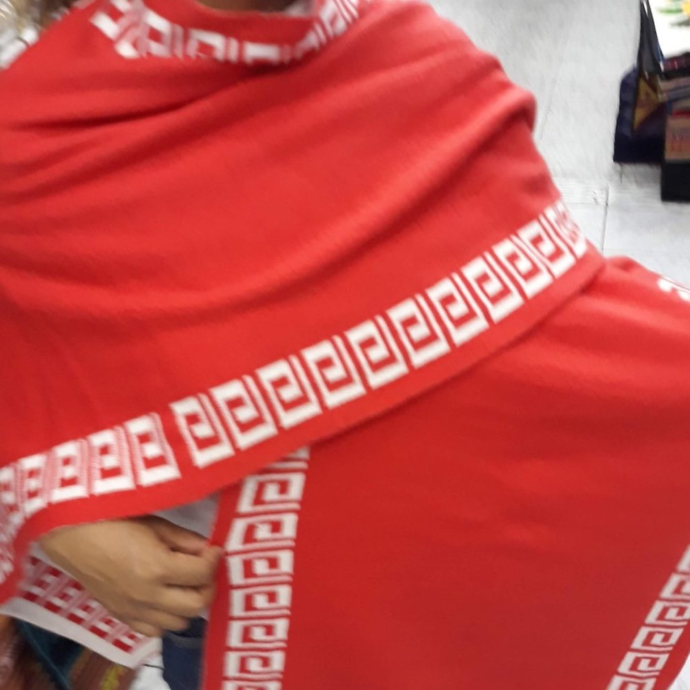 Alpaca Reversible Red/White Ruana Cape Shawl